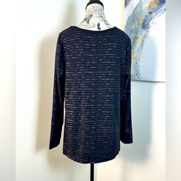 a.n.a Chic Cotton Blend Charcoal and silver Striped Long Sleeve Top size XL - Picture 4 of 8